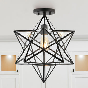 Ava 14.5" Farmhouse Bohemian Iron/Glass LED Semi Flush Mount - JONATHAN Y